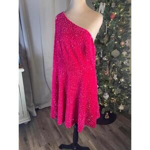 Hot Pink One-Shoulder Sequin Party Dress by LOYELOY- Large